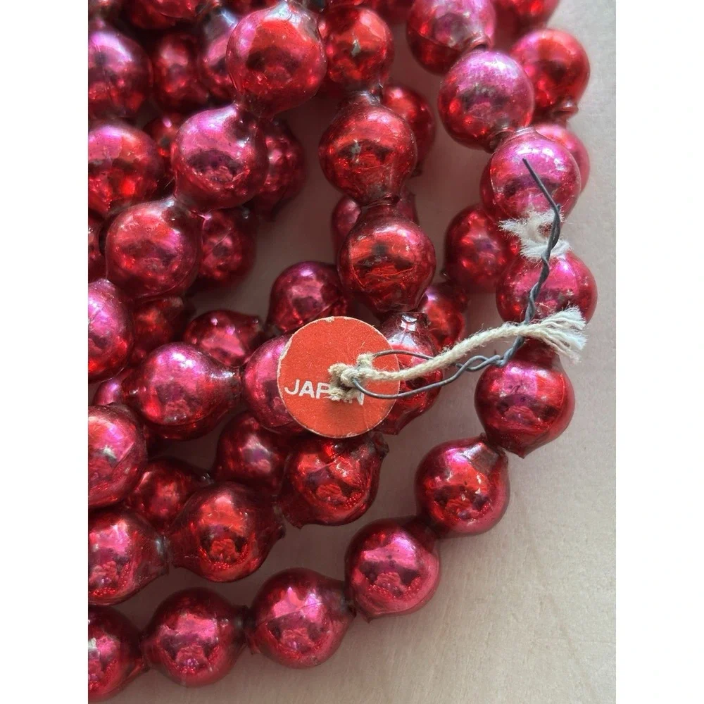 Vtg Mercury Glass Bead Christmas Garland Red LOT of 6 Strands 7 ft+ Each Japan